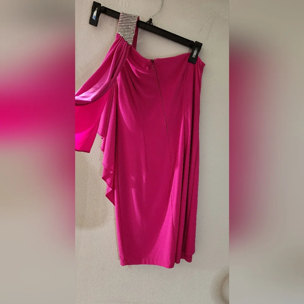 Cache One Shoulder Rhinestone Pink Dress‎ Size 2